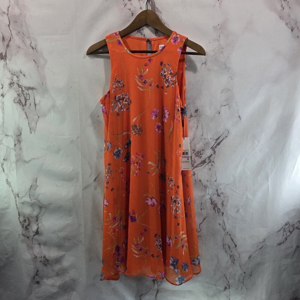 Calvin Klein Dress Womens 6 Small Orange Tank Sleeveless Crepe